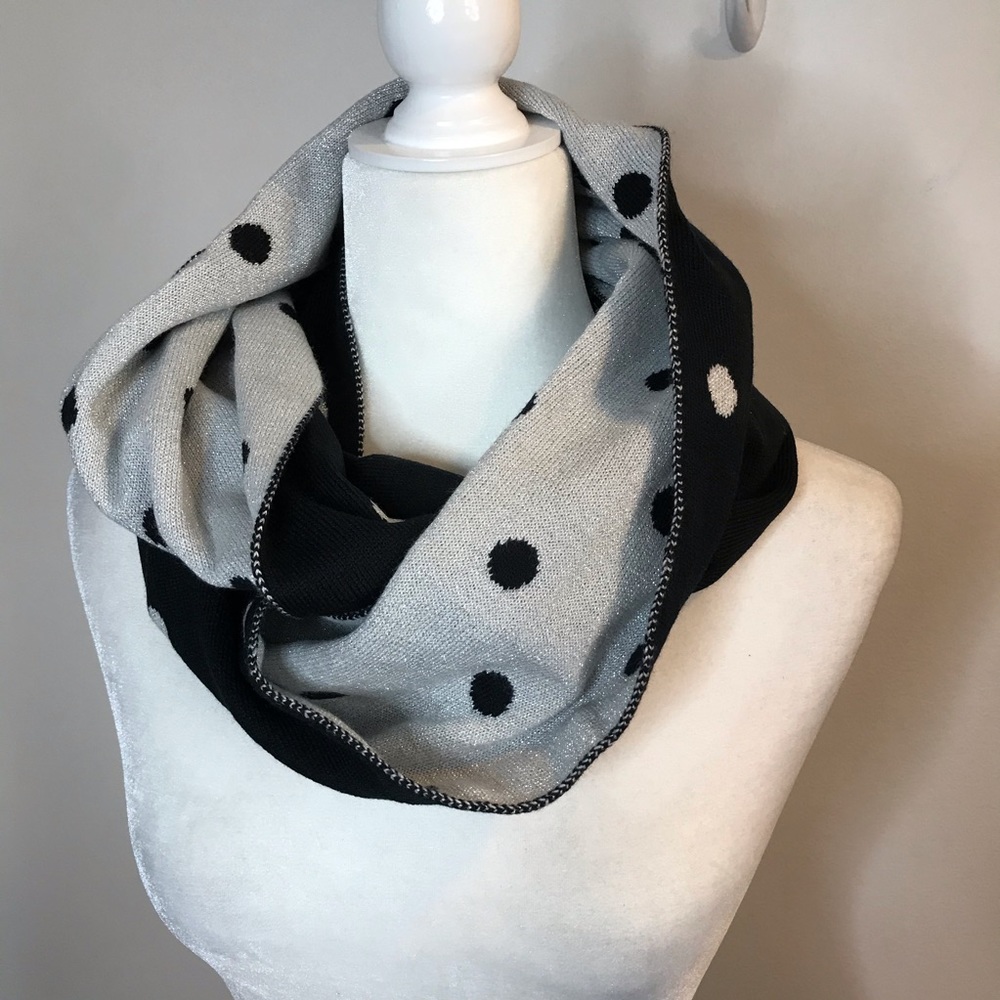 New York & Company Infinity Scarf Polka Dot Black - Picture 3 of 4